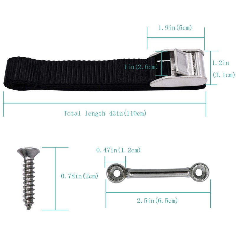 YYST Battery Box Hold Tie Down Strap Kit Anti-UV w/Stainless Steel Cam Buckle (2) - Image 3